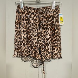 Good American Women Size 00/0 Leopard Plisse Shorts Elastic Waist Drawstring NWT